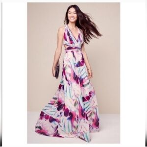 Aidan Mattox / watercolor pleated Shirred Halter Gown with Cutouts 10